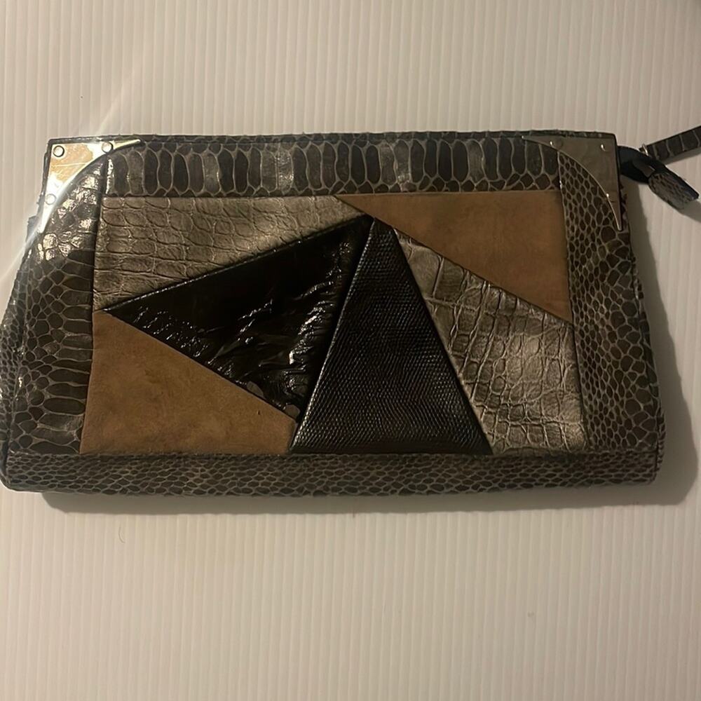 Faux Leather Faux Python Patchwork Mixed Media Gr… - image 1